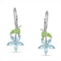 Sterling Silver 2 1/3ct TGW Blue Topaz and Peridot Leverback Earrings