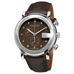Gucci Men's 'G-Chrono' Leather Strap Chronograph Diamond Watch