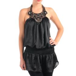 Stanzino Women's Black Jeweled Halter Top
