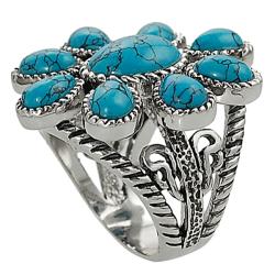 Silvertone Turquoise Flower Rope-style Ring
