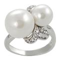 Silvertone Cubic Zirconia Faux Pearl Ring