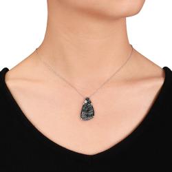 Silver 14 1/4ct TGW Rutile and 1/6ct TDW Black/ White Diamond Necklace