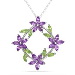 Sterling Silver Peridot and Amethyst Fashion Necklace