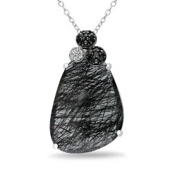 Silver 14 1/4ct TGW Rutile and 1/6ct TDW Black/ White Diamond Necklace