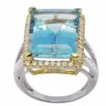 De Buman 18k Gold and Silver Blue Topaz and Cubic Zirconia Ring