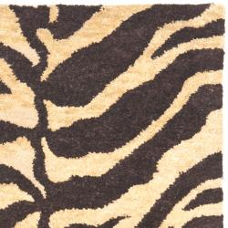 Handmade Zebra Beige Hand-spun Wool Rug (2' x 3')
