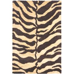 Handmade Zebra Beige Hand-spun Wool Rug (2' x 3')