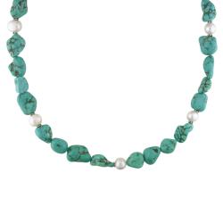 Sterling Silver Turquoise and Freshwater White Pearl Necklace