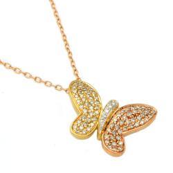 14k Two-tone Gold 2/5ct TDW Diamond Butterfly Necklace (H-I, I1)