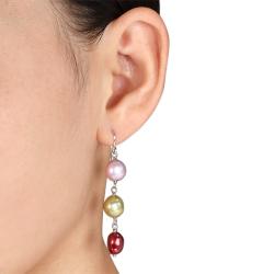 Silvertone Multi-colored Freshwater Pearl Dangle Earrings (8-9 mm)
