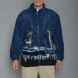 Resort Stop Wolf with Moon Printed Polar Fleece Jacket