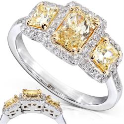 14k Gold 1 5/8 ct TDW Certified Yellow and White Diamond Ring (H-I, SI2-I1)