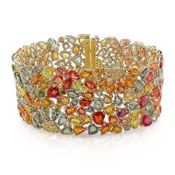 14k Yellow Gold 75 1/7ct TGW Multi-colored Sapphire Bracelet