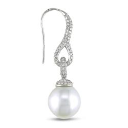 14k White Gold South Sea Pearl and 1 3/5ct TDW Diamond Earrings (G-H, SI1-SI2)