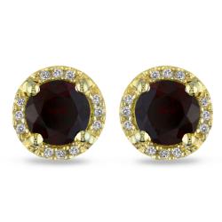 10k Yellow Gold 1 1/5ct TGW Garnet and Diamond Accent Earrings