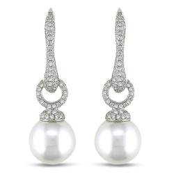 14k White Gold South Sea Pearl and 1 3/5ct TDW Diamond Earrings (G-H, SI1-SI2)