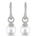14k White Gold South Sea Pearl and 1 3/5ct TDW Diamond Earrings (G-H, SI1-SI2)