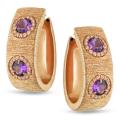 18k Pink Gold Amethyst and Pink Cubic Zirconia Hoop Earrings