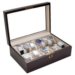 Vintage Dark Walnut Wood Glass Watch Case
