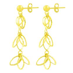 14k Yellow Gold Diamond-cut Cascading Cut-out Leaves Dangle Earrings