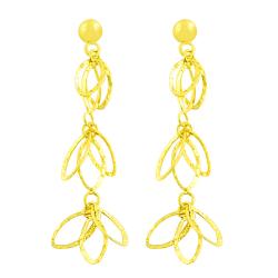 14k Yellow Gold Diamond-cut Cascading Cut-out Leaves Dangle Earrings
