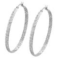 14k White Gold 3x40-mm Diamond-cut Flat Hoop Earrings