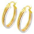 14k Tri-color Gold Diamond-cut Stacked Flat Hoop Earrings
