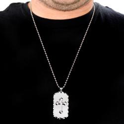 Stainless Steel Antiqued Edge and Raised Cross Dog Tag Necklace