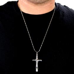 Stainless Steel Polished Whistle Cross Ball Chain Necklace