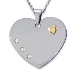 Goldplated Steel Clear Cubic Zirconia Polished Heart Necklace