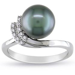 14k White Gold Tahitian Pearl and 1/10ct TDW Diamond Ring (8-8.5 mm)(G-H, I1-I2)