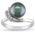 14k White Gold Tahitian Pearl and 1/10ct TDW Diamond Ring (8-8.5 mm)(G-H, I1-I2)