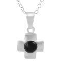 Sterling Silver Created Black Onyx Greek Cross Necklace