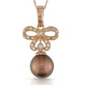 14k Pink Gold 1/6ct TDW Diamond Tahitian Pearl Necklace (G-H, SI2)