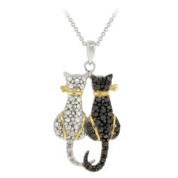 Tri-color Black Diamond Accent Two Cats Necklace