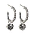 Sunstone Sterling Silver Bali Heart Hoop Earrings