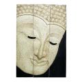 Large Acacia Wood Crackling White Three-Panel Buddha Face