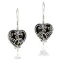 Sterling Silver Marcasite and Onyx Heart Earrings