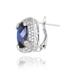 Glitzy Rocks Rhodium-plated Lab-created Sapphire and CZ Accent Earrings (7.6ct TGW)
