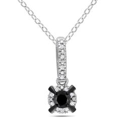 Sterling Sliver 1/3 CT TDW Black and white Diamonds Pendant (G-H, I3)
