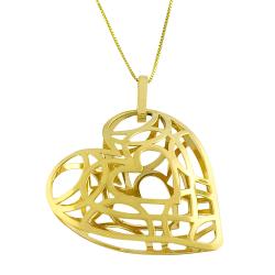 14k Yellow Gold Puffed Cut-out Heart Necklace
