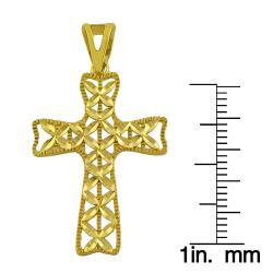 14k Yellow Gold Diamond-cut Ribbed Edge Cross Pendant
