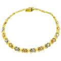 14k Tri-color Gold Polished/ Satin Hugs and Kisses Bracelet