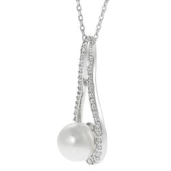 Tressa Silvertone Cubic Zirconia and Faux Pearl Tear Drop Necklace