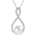 Tressa Silvertone Cubic Zirconia and Faux Pearl Tear Drop Necklace