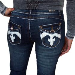 Silver Diva Women's Rhinestone Fleur De Lis Denim Jeans