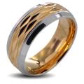 Stainless Steel Men's Polished Goldplated Grooved Center Wedding Band