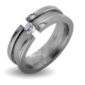 Polished Stainless Steel with Brushed Center and Crystal Stone
