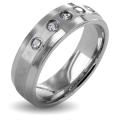 Stainless Steel Brushed Center Crystal Ring