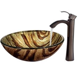 Zebra Vessel Sink in Multicolor with Oil Rubbed Bronze Faucet